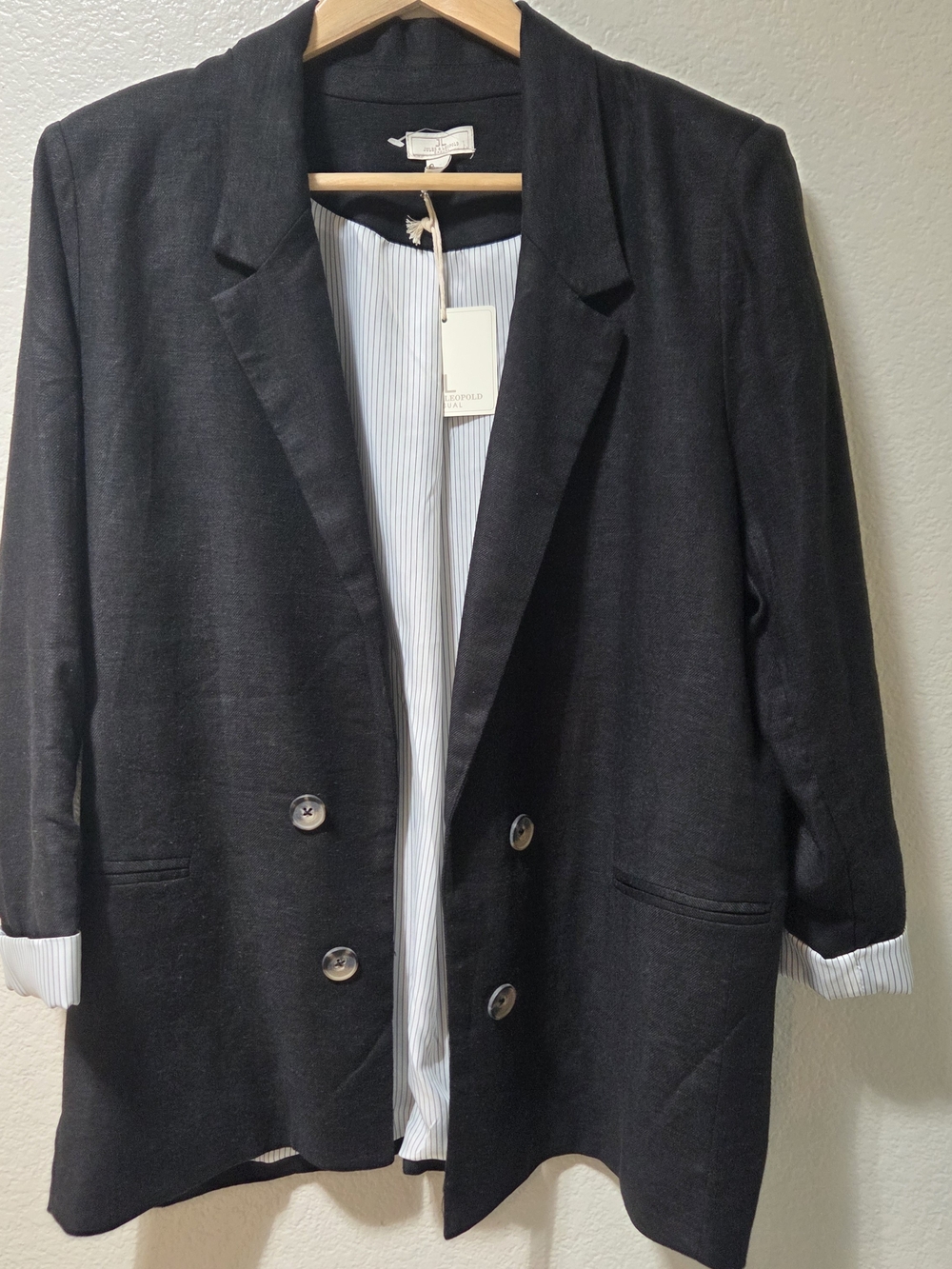 Jules & Leopold Black Linen Blend Open Front Blazer Size L Minimalist